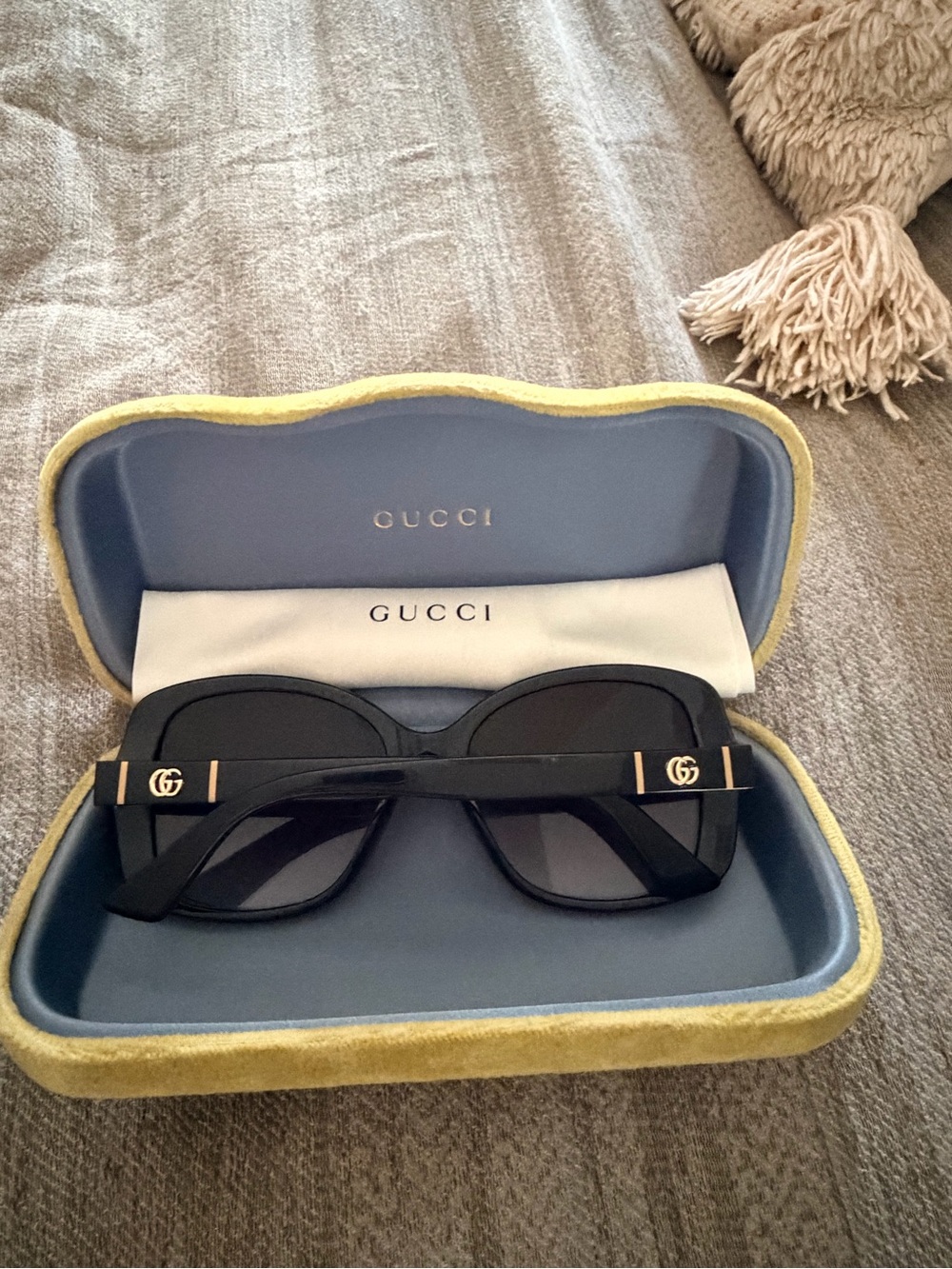 Gucci Black Square Sunglasses with Gold GG Accents